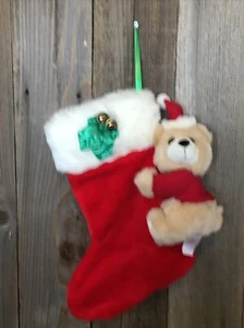 Vintage Aceview Intl Christmas Stocking Plush Bear Holly Bell - Nice! 16 in - Picture 1 of 8