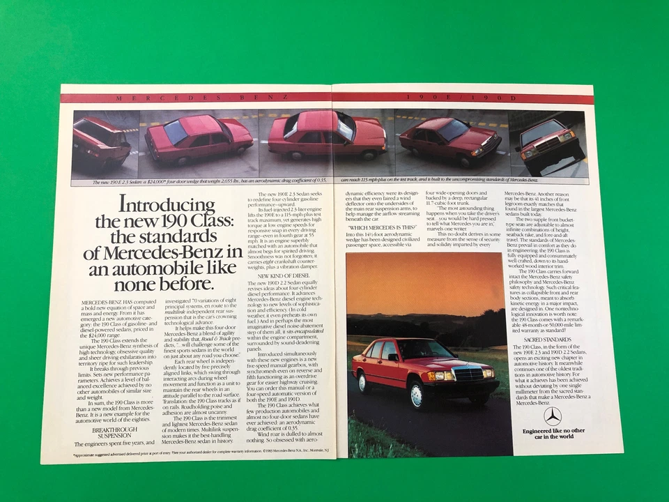 1983 MERCEDES BENZ 190 E ORIGINAL VINTAGE PRINT AD ADVERTISEMENT 2 PAGE - Image 1 of 1
