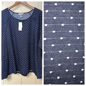 CJ Banks Top Womens 2X Oversized Raglan Shirt Polka Dot Relaxed Navy Nautical  - Picture 1 of 8