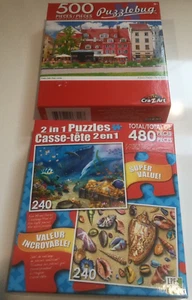 3 Puzzles Pretty Cafe Riga Latvia, Treasure Bay & Volute Shell Medley All NEW - Picture 1 of 8