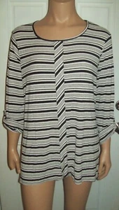 Size 1X Sunday black, white,gray Striped long sleeve Top - Picture 1 of 4