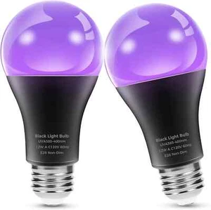 UV Black Light Bulbs, Halloween 12W A19 UV Blacklight, 100 Watt Equivalent, UVA - Picture 1 of 3