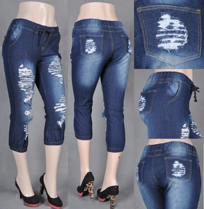 Dk.Indigo Wash Jogger capri Stretch Denim size S to 3XL-SG-25687, FREE SHIPPING - Picture 1 of 2
