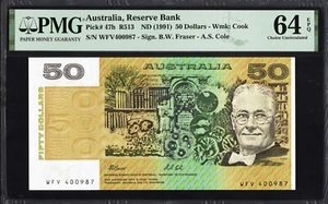 Australia 50 Dollars P47h R513 1991 Fraser Cole PMG64 Choice UNC EPQ Banknote - Picture 1 of 2