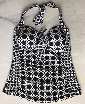 Camiseta de natación Merona para mujer 4/6 acolchada fruncida halter corbata tankini azul marino blanco Foto 1 de 4