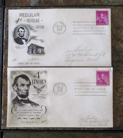 ABRAHAM LINCOLN ~LIBERTY 4c~Scott 1036 & 1058 REGULAR & COIL FDC CACHETED COVERS Cover