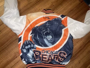 vintage 80s CHICAGO BEARS CHALK LINE FANIMATION SATIN SNAP UP JACKET Sz M Euc - Picture 1 of 3
