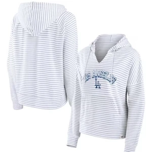 Women's Fanatics White Los Angeles Dodgers Striped Arch Pullover Hoodie 3XL - Picture 1 of 6