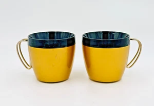 MCM Black And Gold Coffee Cups With Handles by NFC Insulated Plastic Set of 2 - Picture 1 of 7