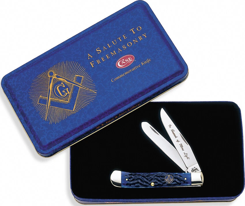 Cuchillo plegable de acero inoxidable Case XX Masonic Trapper con mango de hueso jigged azul 1058 Foto 1 de 1