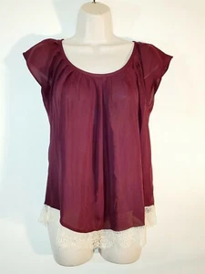 Lauren Conrad Damen Xsmall transparente burgunderfarbene Bluse Flatterärmel zum Binden - Bild 1 von 10