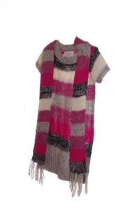 Mädchen rosa creme grau schwarz gestreift SS Trendy Pullover Kleid Schal XS 4 5 NEU Neu mit Etikett - Bild 1 von 1