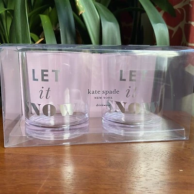 Kate Spade New York Let It Snow Clear Acrylic Drinkware Glasses Set Of 2 NIB - Image 1 of 4