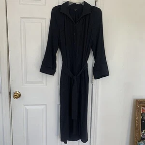 MASSIMO DUTTI Dress Womens XS Navy Blue Wool Button Waist Tie Long Sleeve Midi - Picture 1 of 7