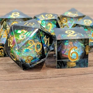 DND Dice Set Sharp Edge Resin Die Whimsical Strike TTRPG D20 Game Dungeons - Picture 1 of 4
