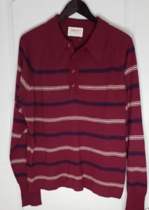 Vintage LORD JEFF 100% Acryl Pullover XL Burgund mit Streifen Kragen Pulli - Bild 1 von 5