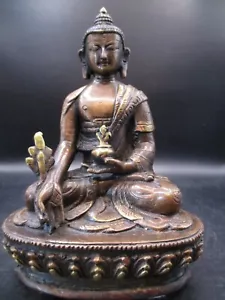 HAND MADE COPPER ALLOY LOST WAX MEDICINE HEALING BUDDHA STATUE NEPAL 7" - Picture 1 of 13