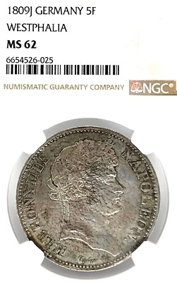 German States Westphalia 1809 J 5 Frank  Coin Thaler NGC MS 62 VZ/F.STG UNC RARE - Image 1 of 3