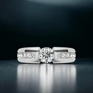 IGI Lab Created Round 1.90 Ct 6.5 MM 14K Solid White Gold Band - Picture 1 of 12