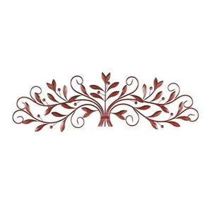 DecMode Red Metal Long Scrolled Leaf Wall Decor with Beaded Accents - Picture 1 of 24