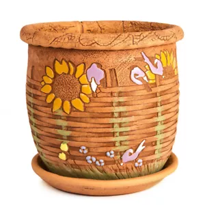 SUNFLOWERS Brown Ceramic Planter Plants Pot Clay Pot for Plants Handmade - Picture 1 of 17
