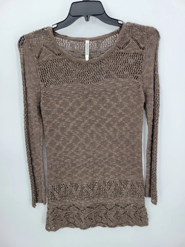 Suéter Monoreno Mujer Mediano Marrón Tejido Abierto Manga Larga Boho Festival Artístico Foto 1 de 4