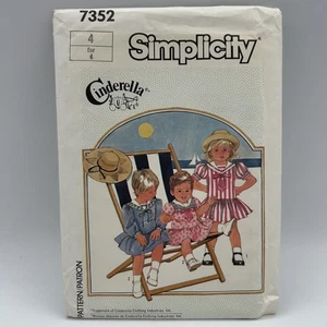 Simplicity 7352 Toddler Size 4 80's Drop-waist Dress Sailor Collar Pattern Uncut - Picture 1 of 9