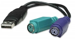 Manhattan USB-A to PS/2 Converter cable, 15cm, Male to Female, Black, Connects T - Picture 1 of 5