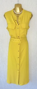 Exquisite Karen Millen Yellow Stud Popper Belted MIDI Dress UK12 Stunning - Picture 1 of 8