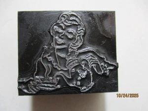 Printing Letterpress Printer Type Block Tea Time Lady w Teapot Handed A Tea Cup - Picture 1 of 6