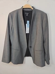 NWT Ann Taylor The Cutaway Blazer Size 12P In Bi- Stretch Gray One Hidden Button - Picture 1 of 9