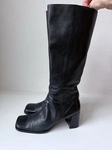 St John’s Bay Womens Knee High Boots Size 8.5 M Black 100% Leather Square Toe - Picture 1 of 11