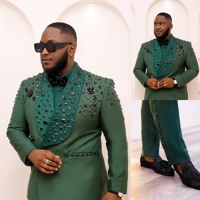 Luxury Men Suits Regular Fit Double Breasted Wedding Prom Tuxedos Shawl Lapel - Image 1 of 4