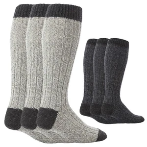 3 Pack Mens Extra Long Knee High Knitted Wool Boot Socks - Picture 1 of 11