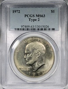 1972-P Type 2 Ike Eisenhower Dollar PCGS MS63 Uncirculated - Picture 1 of 4
