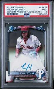 Autógrafos Bowman Chrome Prospect 2025 #CPAAE AROON ESCOBAR 1ª PSA 9 Phillies - Imagen 1 de 2