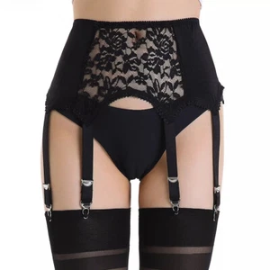 Floral Lace Panel Garter Belts Retro Court Style 6 Straps Suspender - Picture 1 of 16