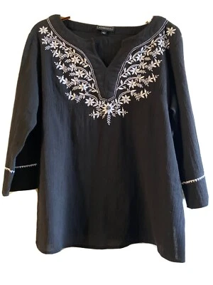 NUEVO SIN ETIQUETAS ELEMENTZ BLUSA TALLA GRANDE NEGRA CON ENCARNACIONES BLANCAS Foto 1 de 4