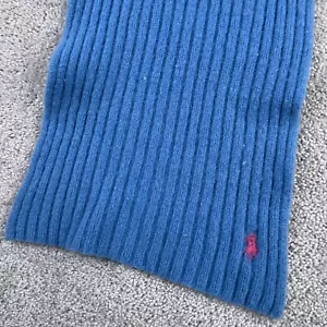 VINTAGE Polo Ralph Lauren Mens Scarf Blue Lambswool Wool Ribbed Preppy - Picture 1 of 8