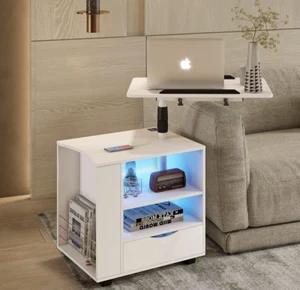 Smart Bedside Table with Wheels LED Nightstand Cabinet Bedroom FREE SHIPPING - Picture 1 of 7