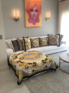 55”55” Custom Made Versace Lion And Urn Throw Blanket Upholstery Velvet Backing - Picture 1 of 12