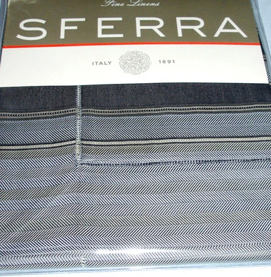 Satén de algodón egipcio a rayas azul índigo Sferra Dario King nuevo irregular Foto 1 de 2