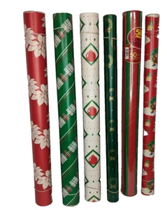 Menge 6 Vintage Teil Geschenkpapier Weihnachten Papier Große Rollen Basteln LESEN....... - Bild 1 von 6