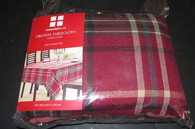 Essential Home Fabric burgundy plaid tablecloth 60x102in Oblong NIP Free Ship US - Image 1 of 3
