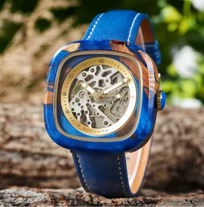 BOBO BIRD Men's Watches Mechanical Watch Skeleton Dial Wooden Watch For Men - Picture 1 of 6