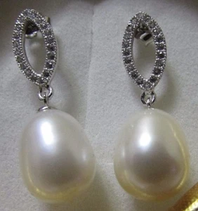 925 Sterling Silver Earring White Freshwater Pearl Detail Rhinestone MOM Gift - Bild 1 von 4