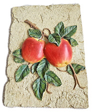 3D Raised Apples on Branch Resin Beige Textured Finish 11”  x 8” Wall Art