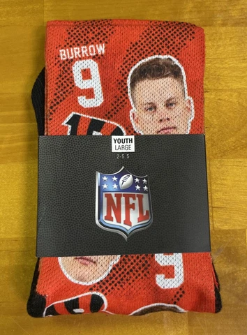 Rock Em Socks Joe Burrow Cincinnati Bengals Football Guy Crew Socks Youth L NEW Cover