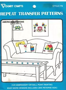 779 Vogart Embroidery Hot Iron Transfer American Designs Heart House Rooster oop - Picture 1 of 2