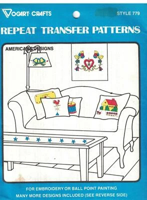 779 Vogart Embroidery Hot Iron Transfer American Designs Heart House Rooster oop - Image 1 of 2